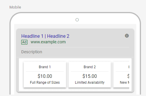 Google Ads price extension mobile example