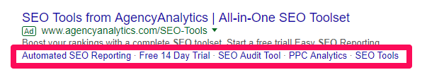 Google search ad with sitelink extension