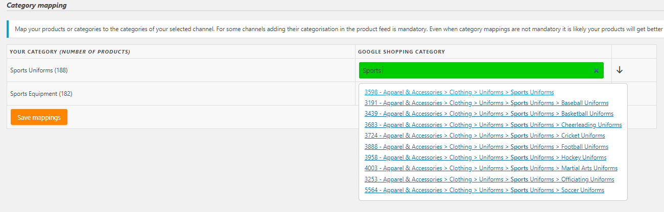 Product feed pro category mapping