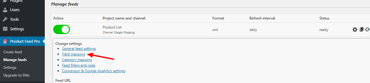 Product Feed Pro field mapping link