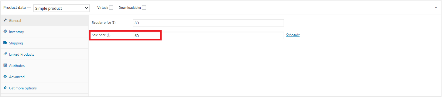 WooCommerce product data sale price