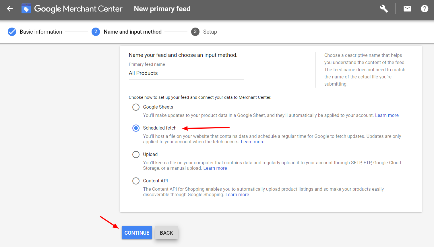 GMC primary feed input method