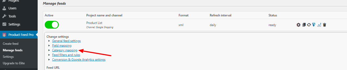 Product feed pro category mapping link