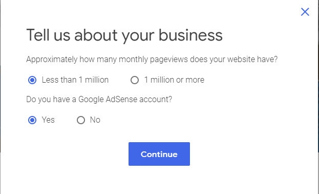 Sign-up questions for Google Ad Manager