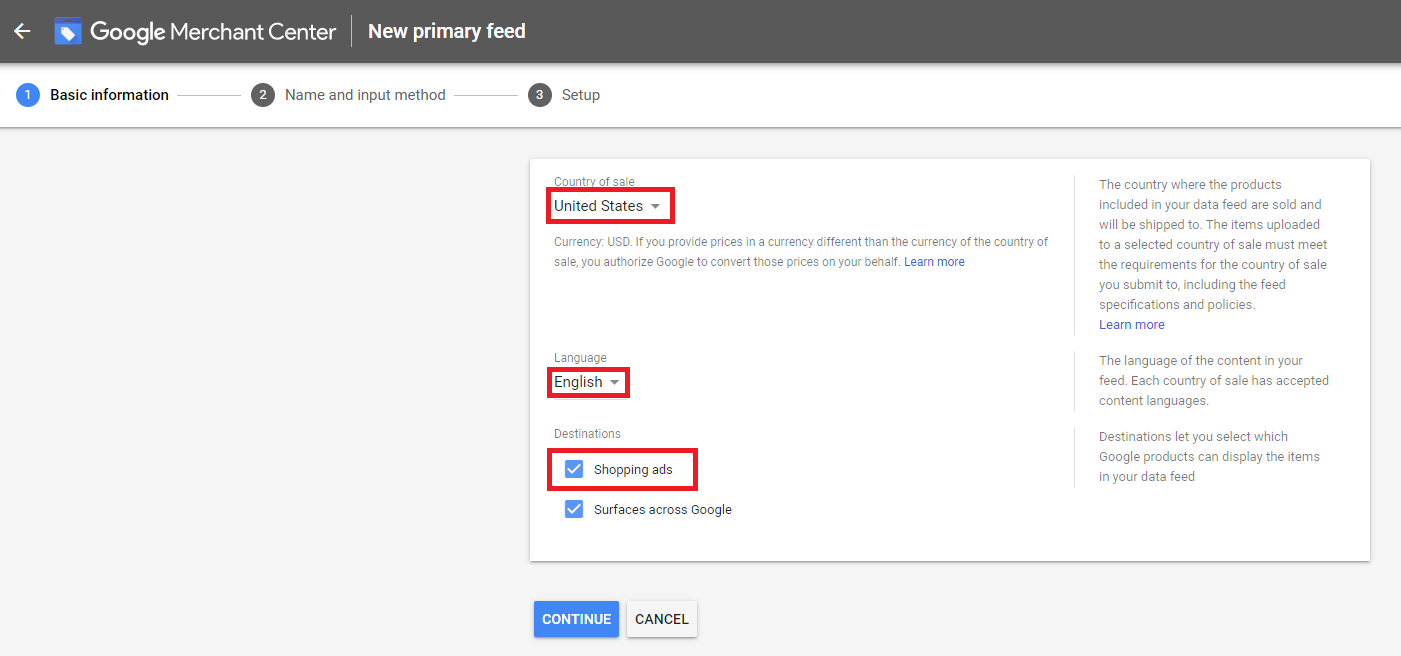 GMC new feed basic information