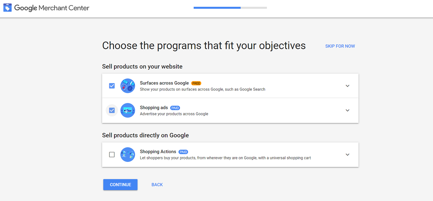 Google Merchant Center programs