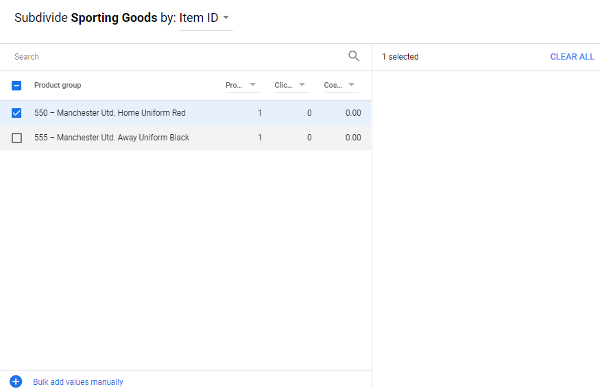 Google Shopping ads sudivide by product ID