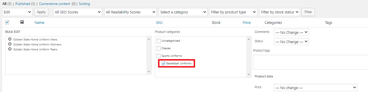 Bulk change category WooCommerce