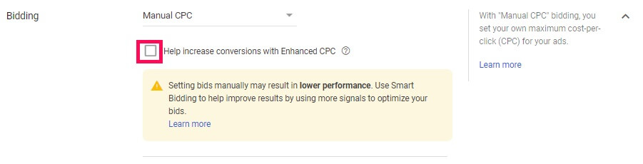 Manual CPC bidding strategy