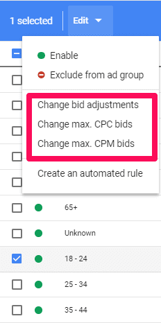 Google Ads change bid adjustments