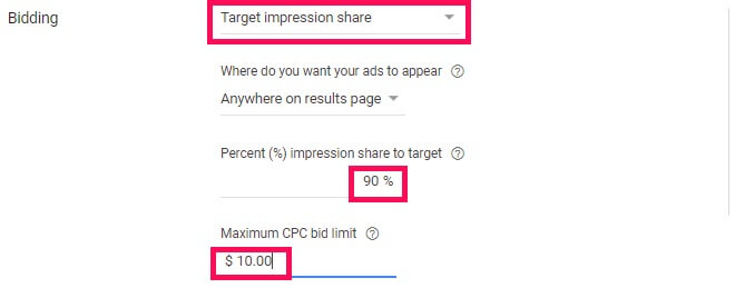 Target impression share bidding strategy