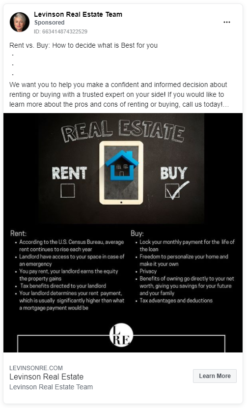 Levinson real estate Facebook ad