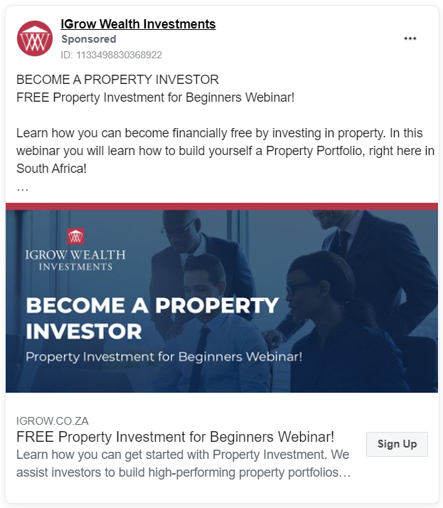 IGrowWealth FB ad