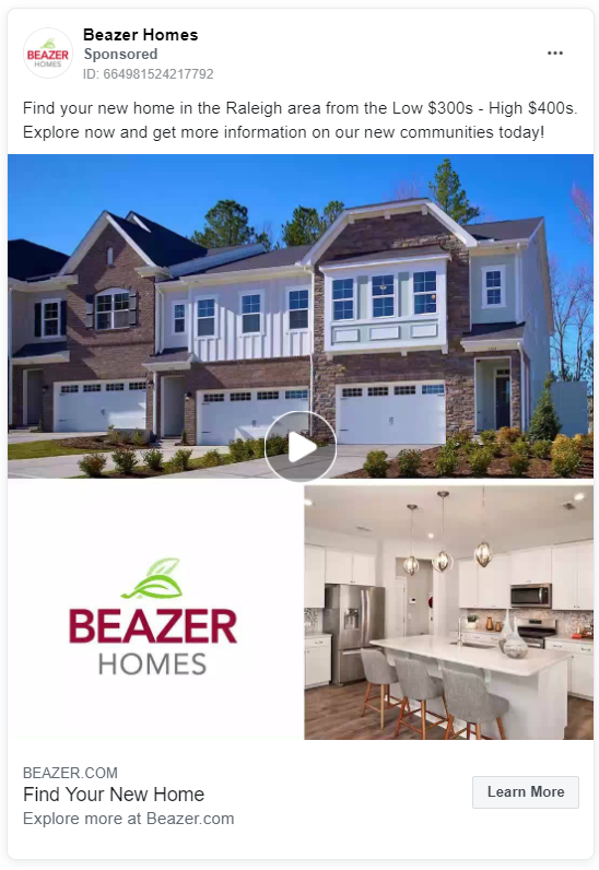 Beazer Homes real estate Facebook ad