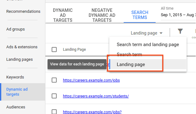 Dynamic Search Ads getting data from landing page