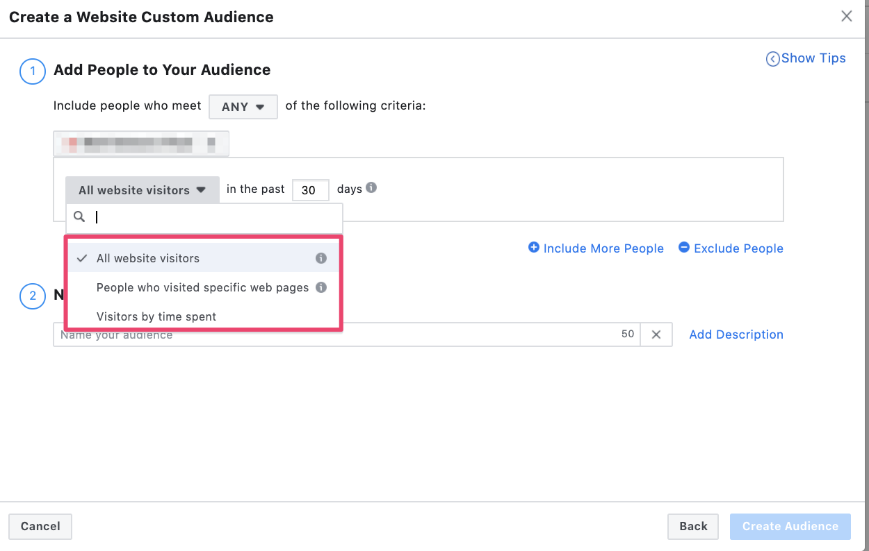 Facebook remarketing options