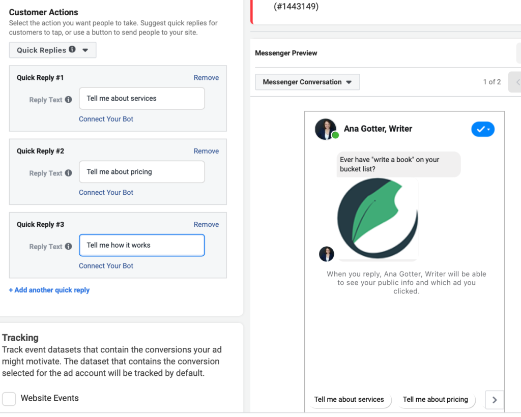 Ad creation process for Facebook sponsored messages 