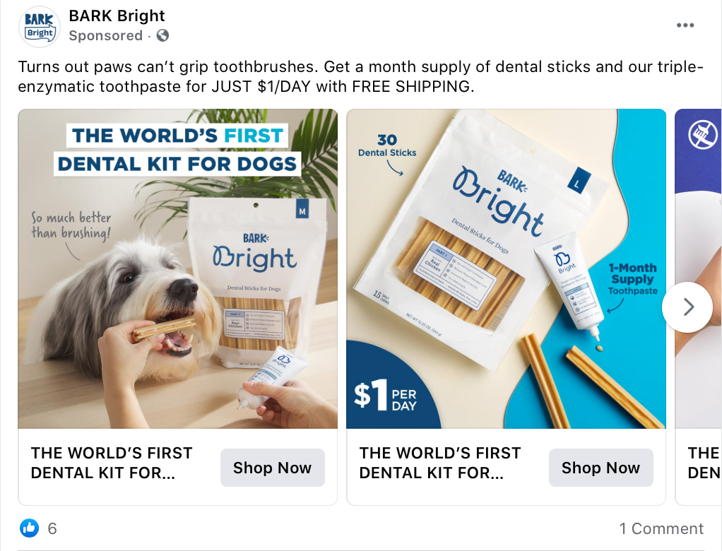 BARK Bright Facebook ad 