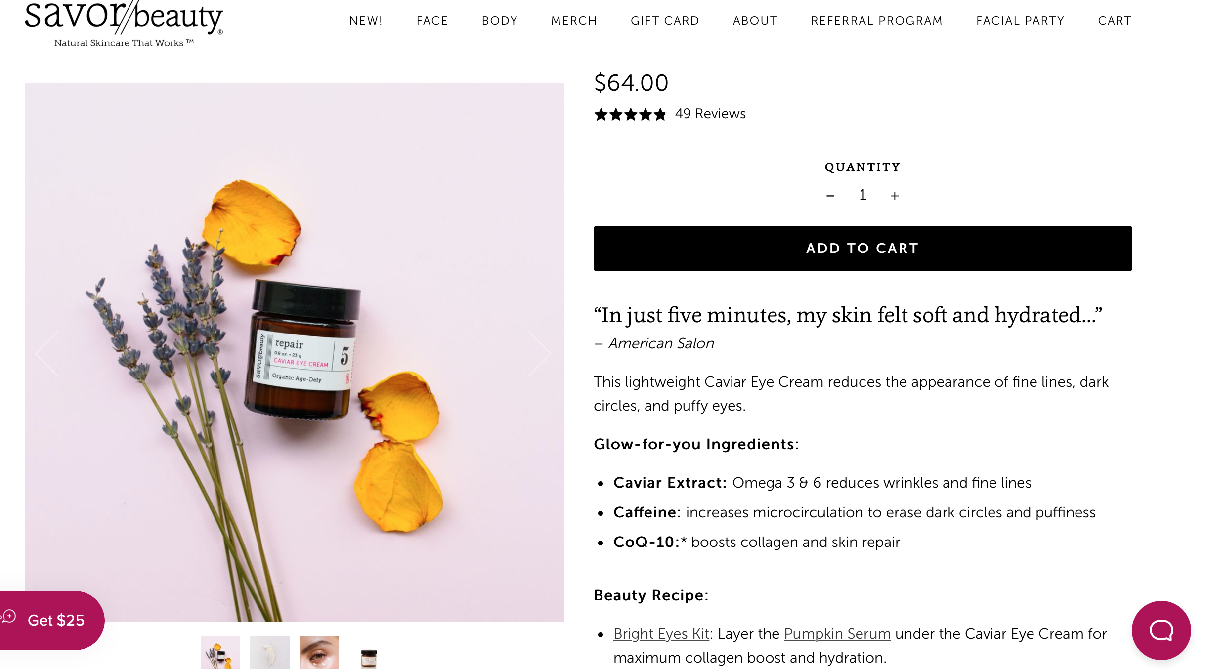 Savor Beauty caviar eye cream product landing pages for Facebook 