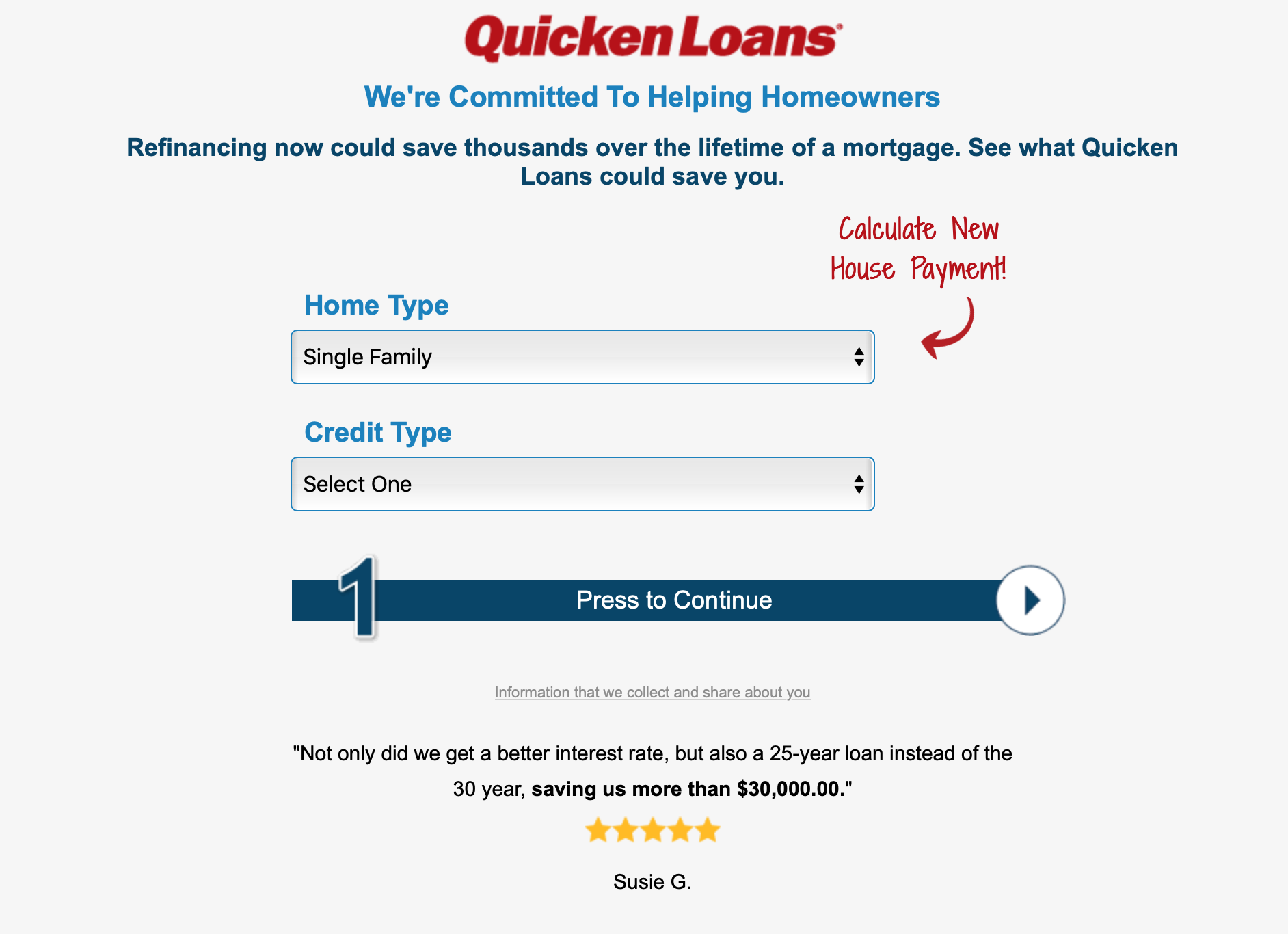 Quicken loans Facebook landing page 