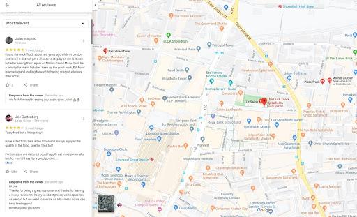 Google My Business reviews on map