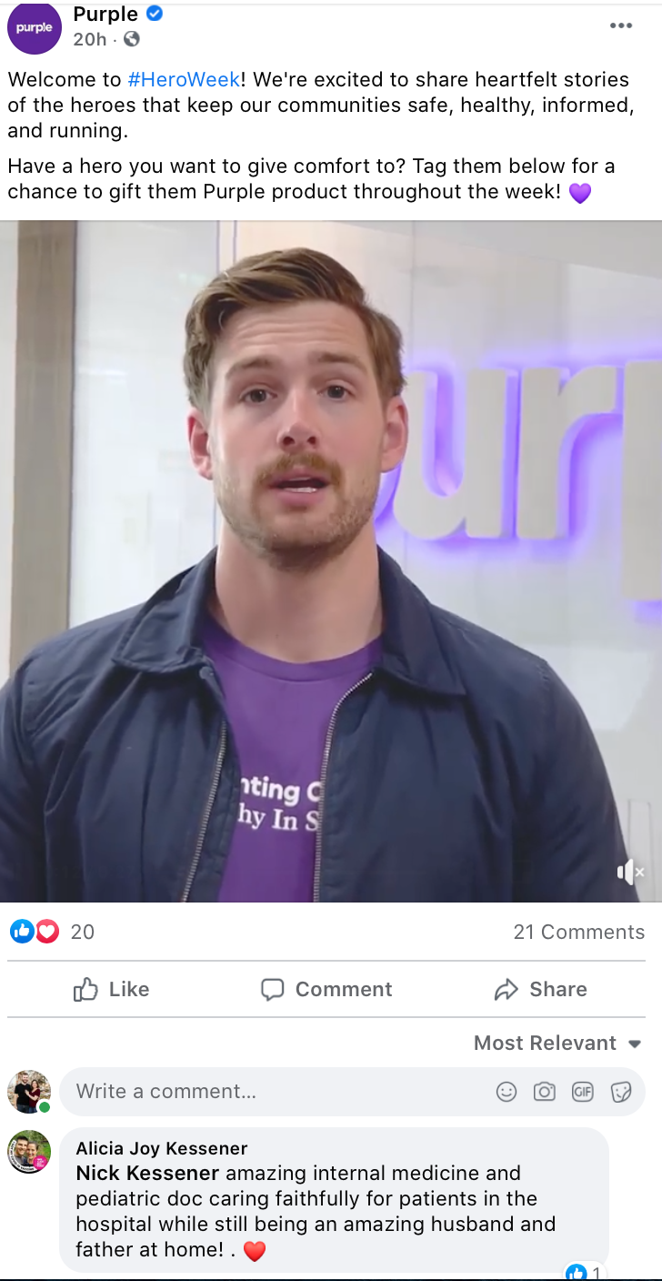 Purple heroes post with high Facebook engagement 