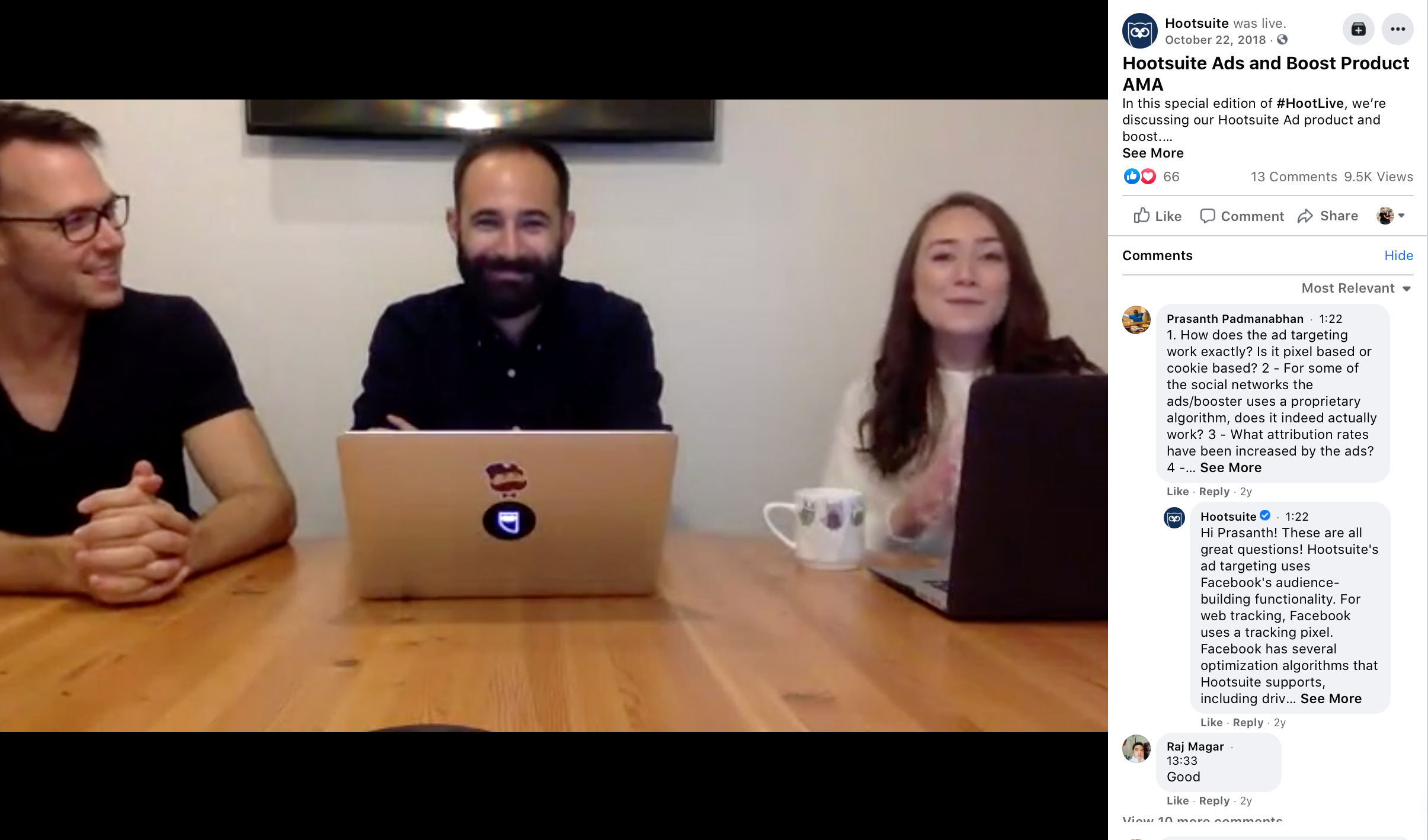 Facebook live. video from Hootsuite