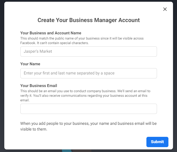 How do I set up a Facebook business manager?