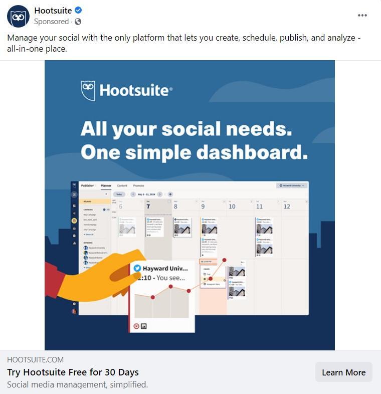 Hootsuite learn more call to action