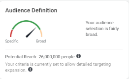 Audience reach meter showing a scale of "Specific" to "Broad"