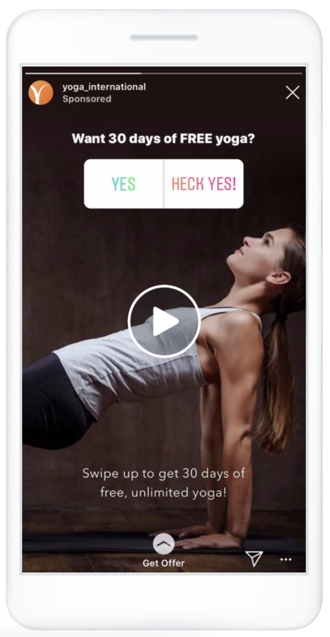 Instagram Story ad with "Get Offer" call to action