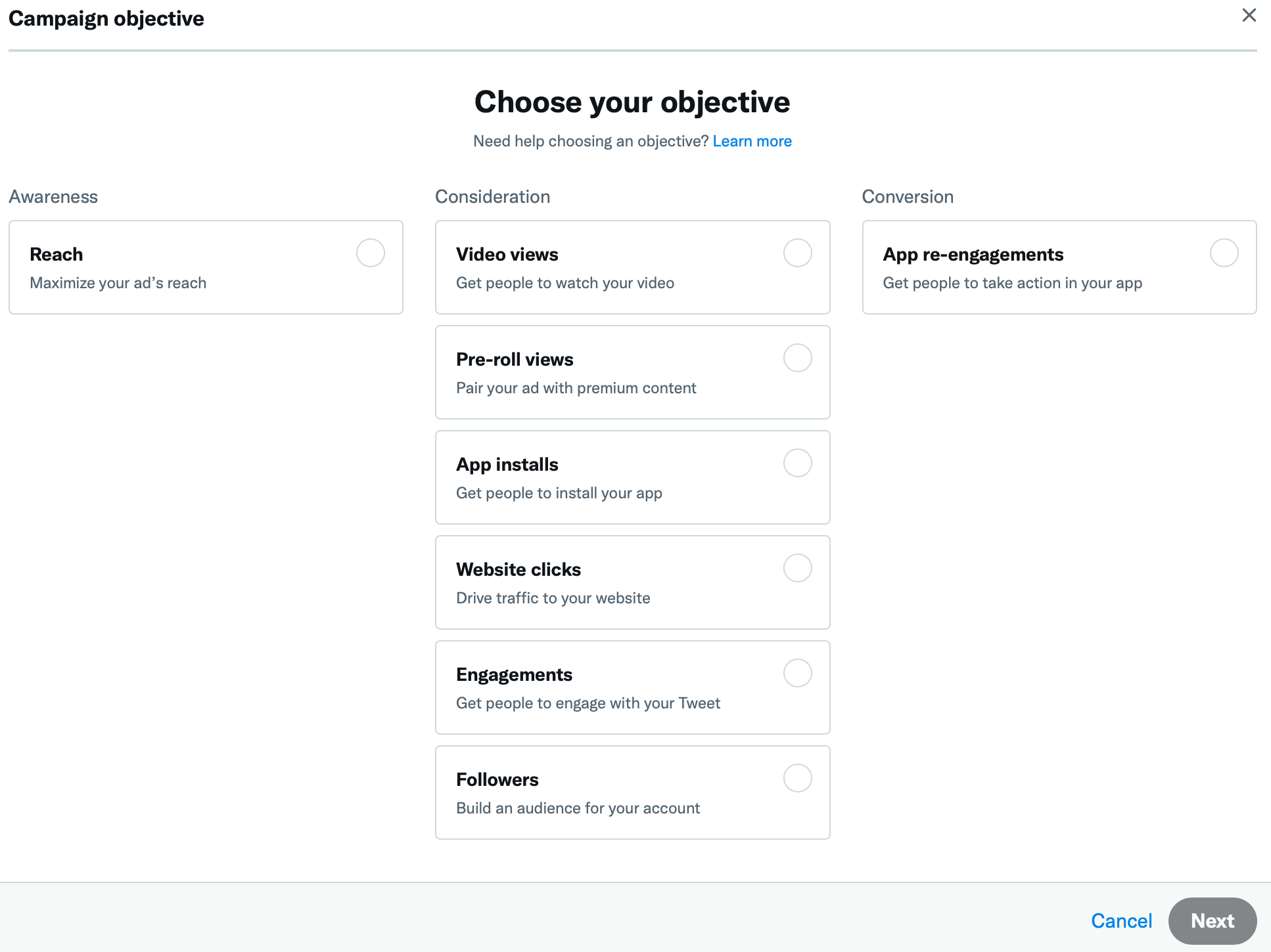 Twitter ad objectives