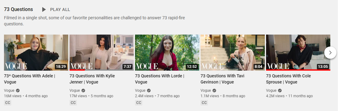 Vogue's 73 Questions playlist