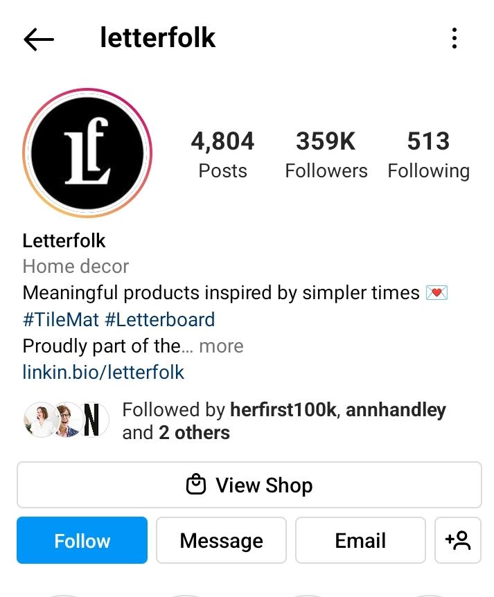 Sample of instagram profile